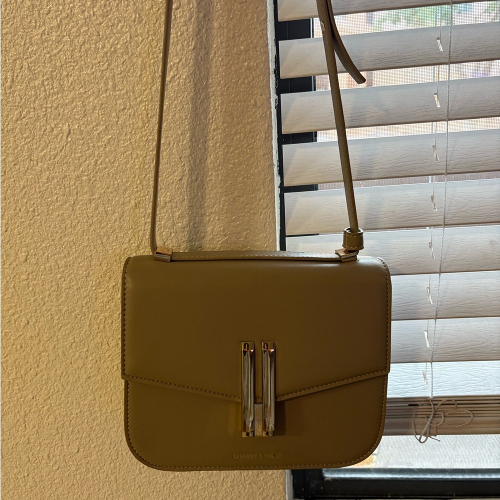 Charles & Keith Tan Crossbody Bag with Minimalist Design